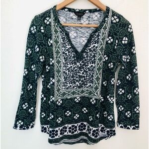 Lucky Brand Split Neck 3/4 Sleeve Tee